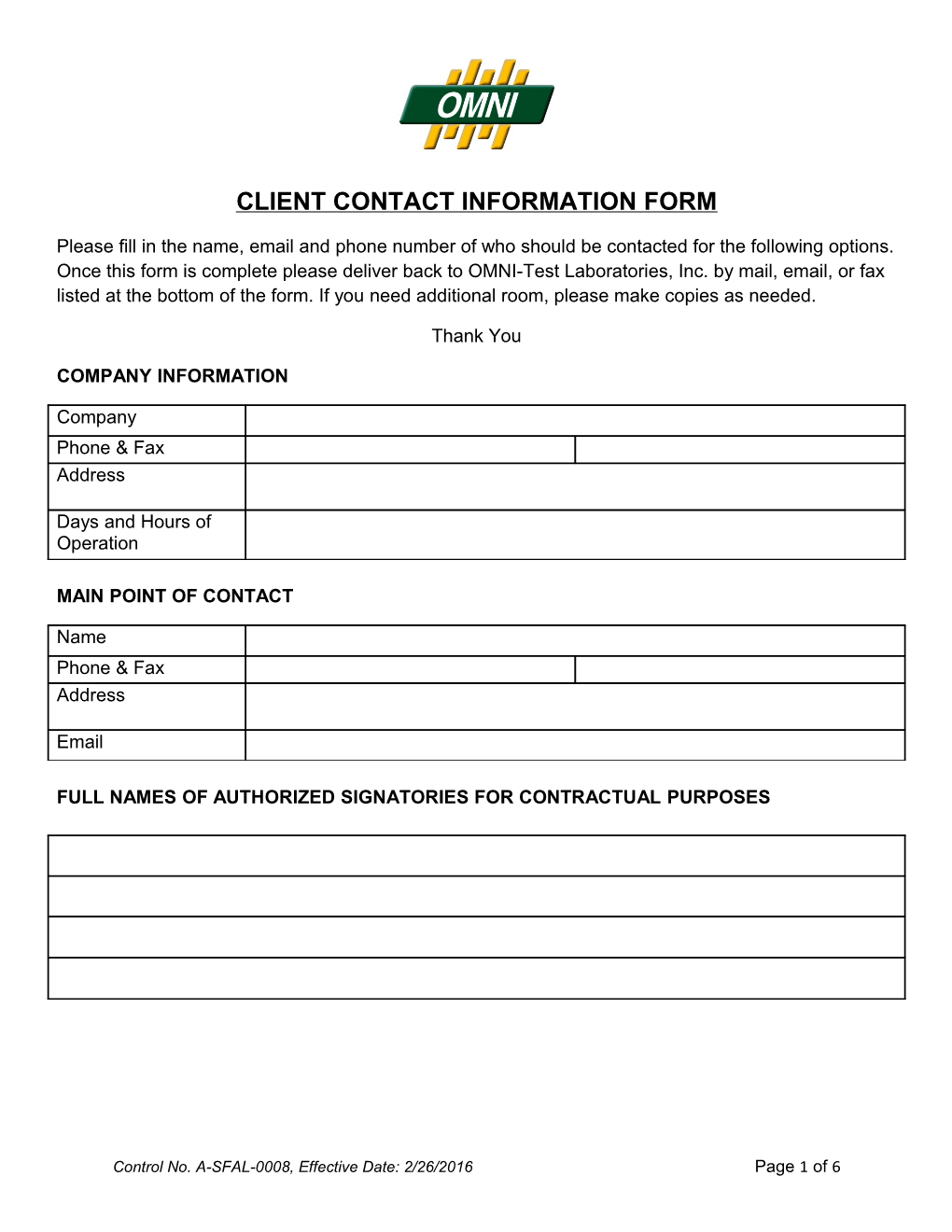 Client Contact Information Form