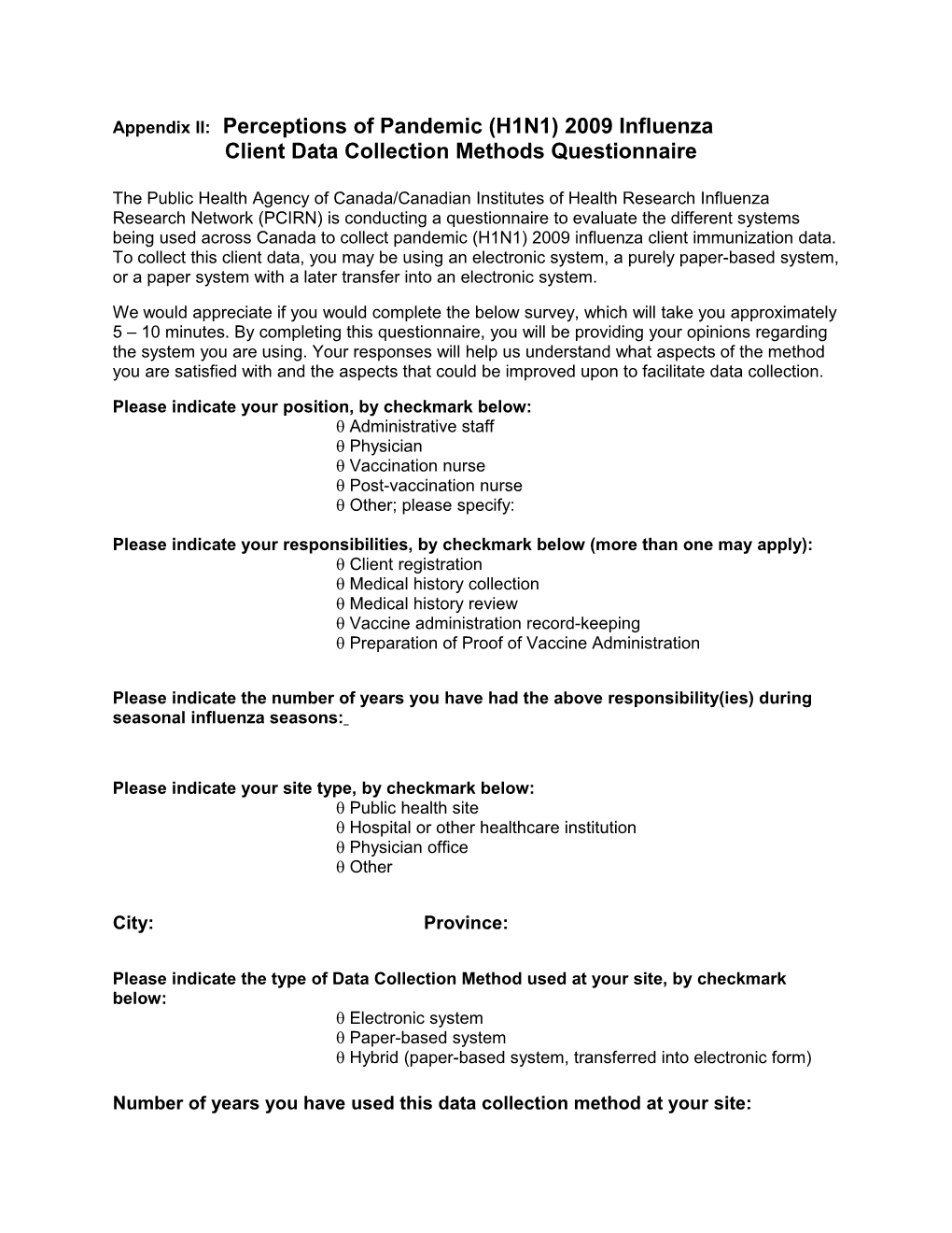 Client Data Collection Methods Questionnaire