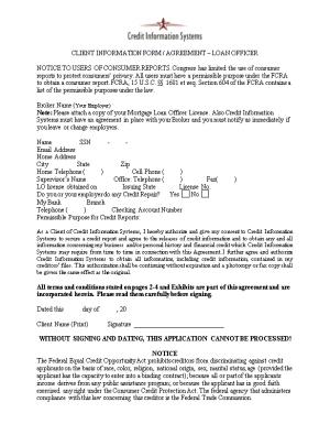 Client Information Form / Agreement Loan Officer
