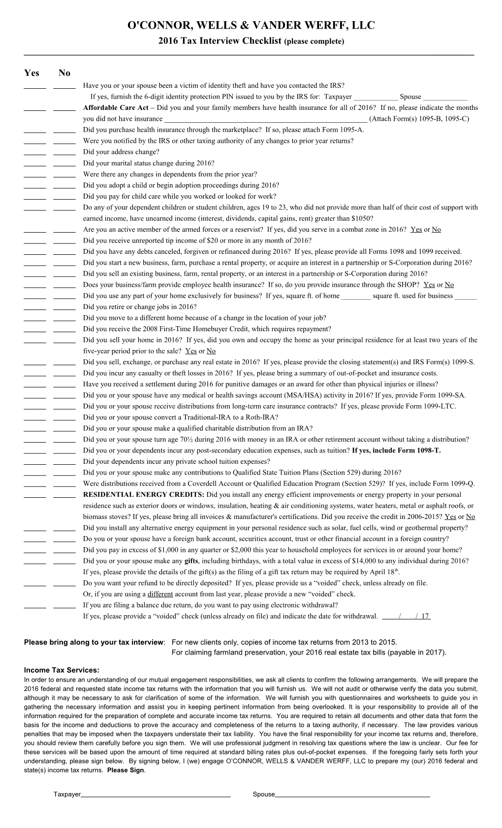 Client Questionnaire for One-Time Events