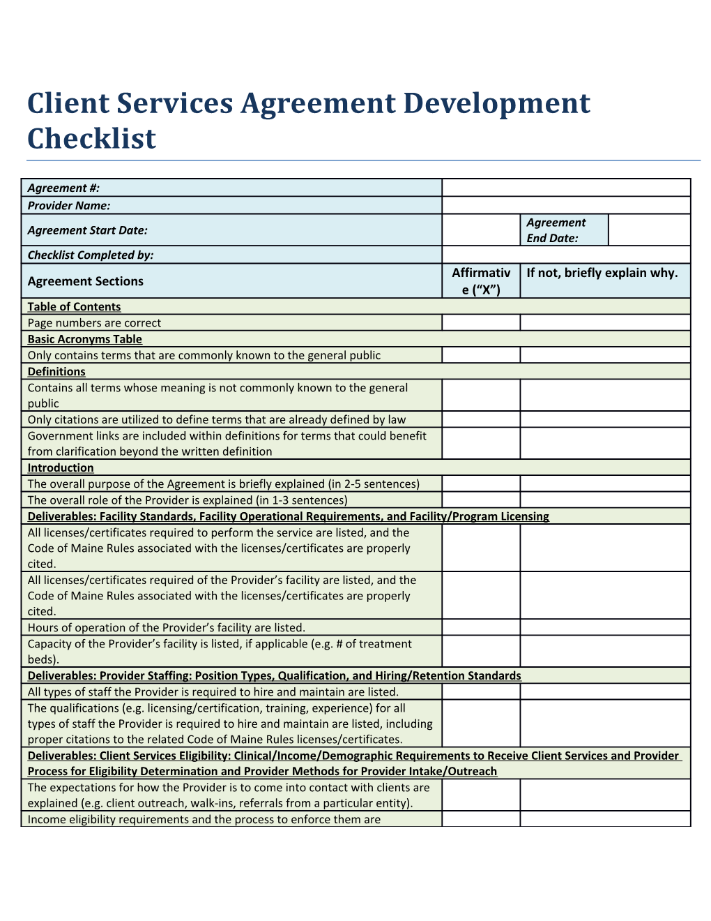 Client Services Agreement Development Checklist