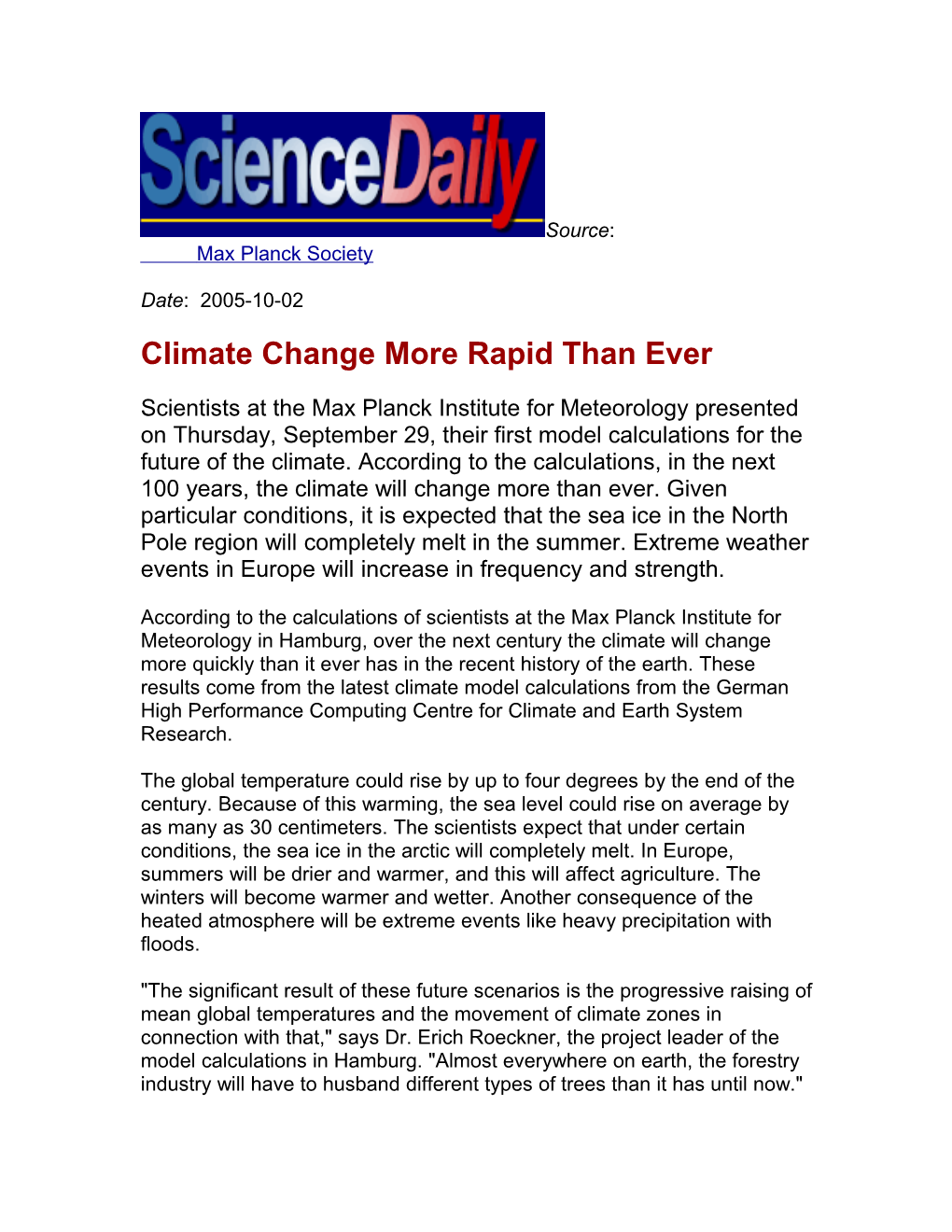 Climate Change More Rapid Than Ever