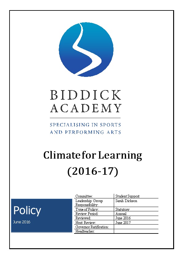 Climate for Learning Policy