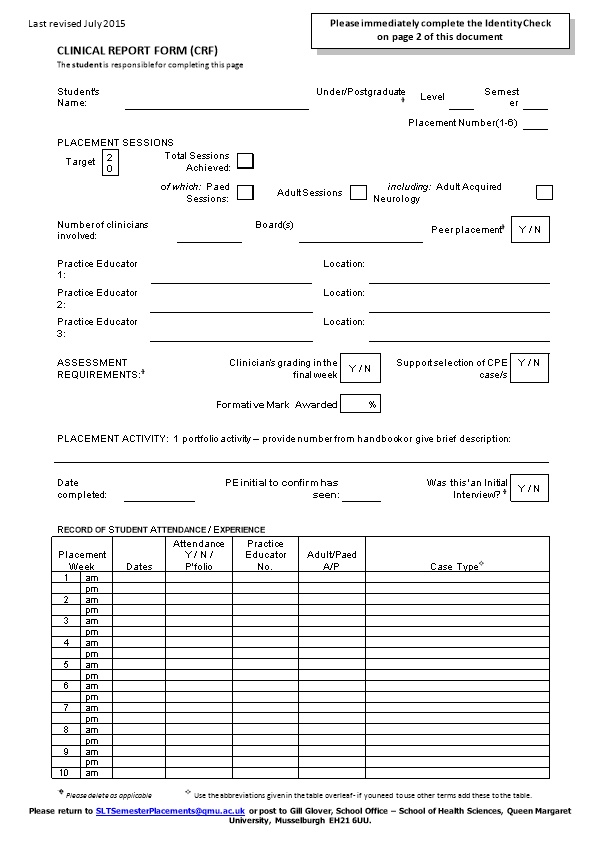 Clinical Report Form