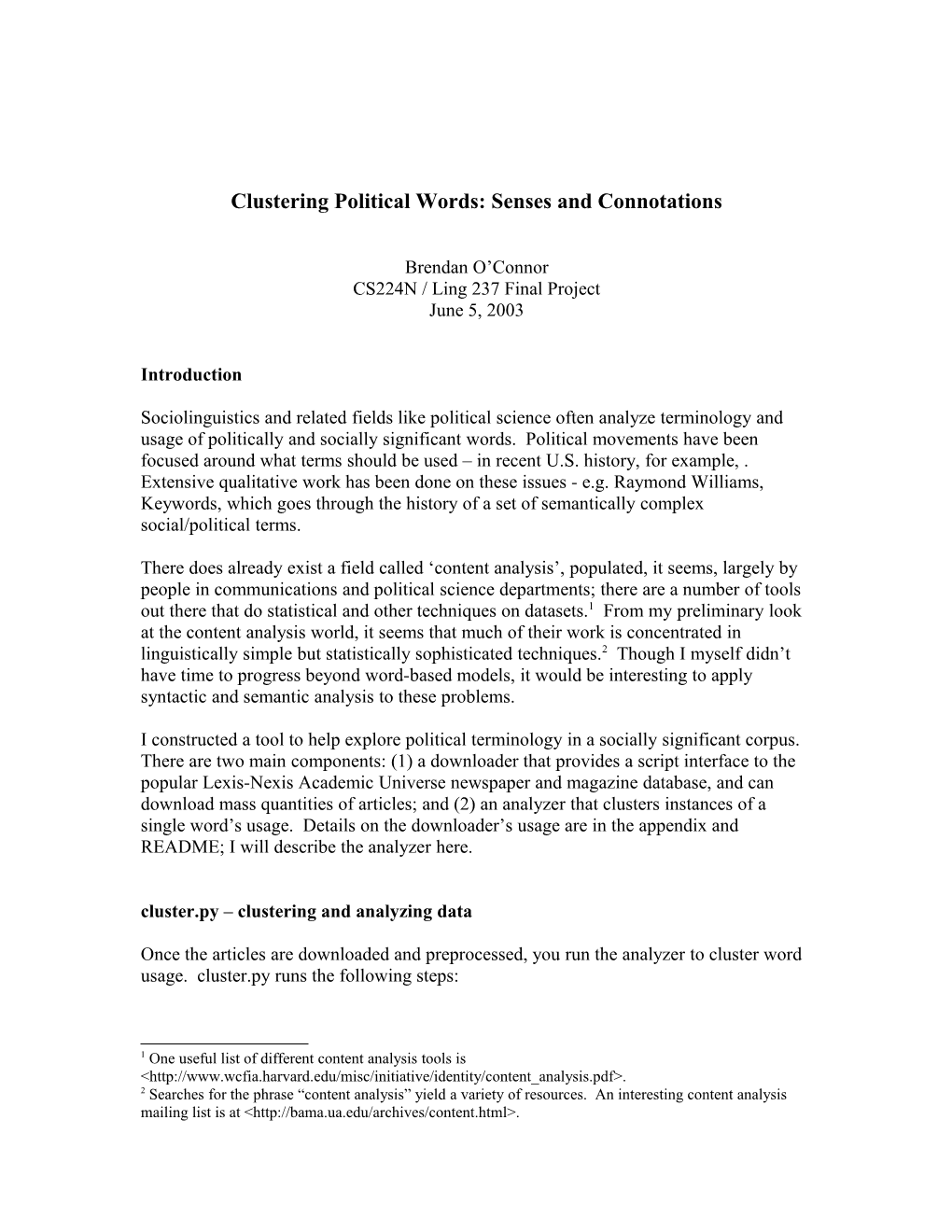 Clustering Political Words: Senses and Connotations