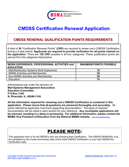 CMDSS Certification Renewal Application