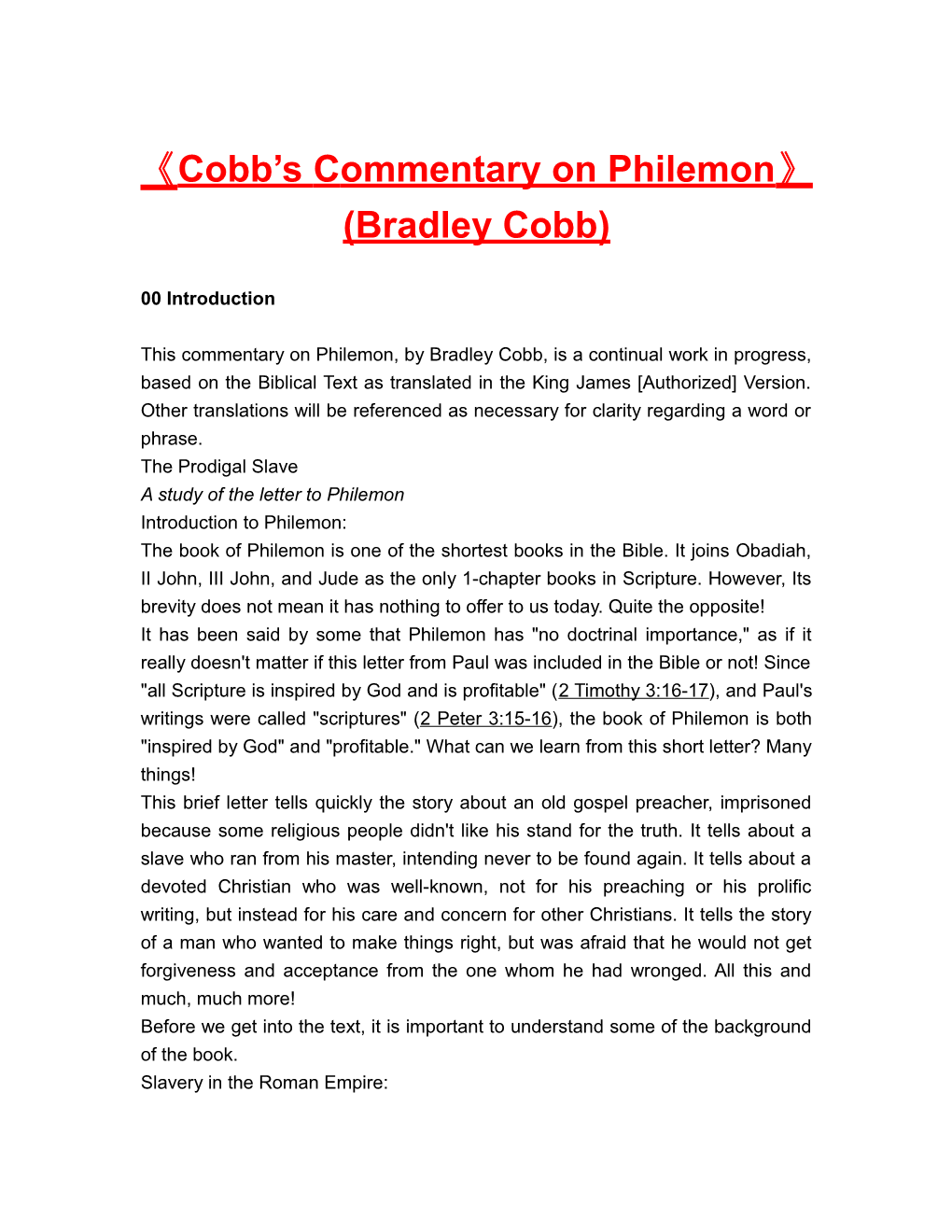 Cobb Scommentaryon Philemon (Bradley Cobb)