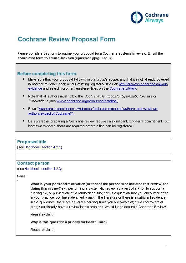 Cochrane Review Proposal Form