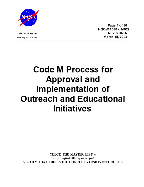 Code M Process for Approval and Implementation of Outreach and Educational Initiatives