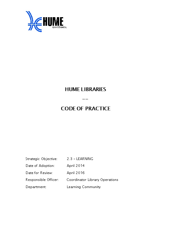 Code of Practice Hume Libraries