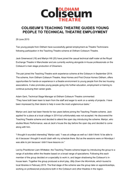Coliseum S Teaching Theatre Guides Young People to Technical Theatre Employment