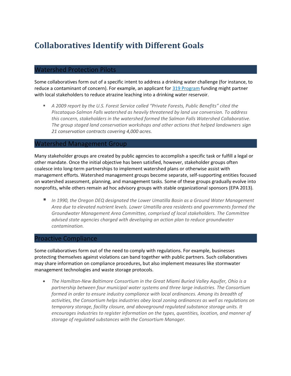 Collaboratives Identify with Different Goals
