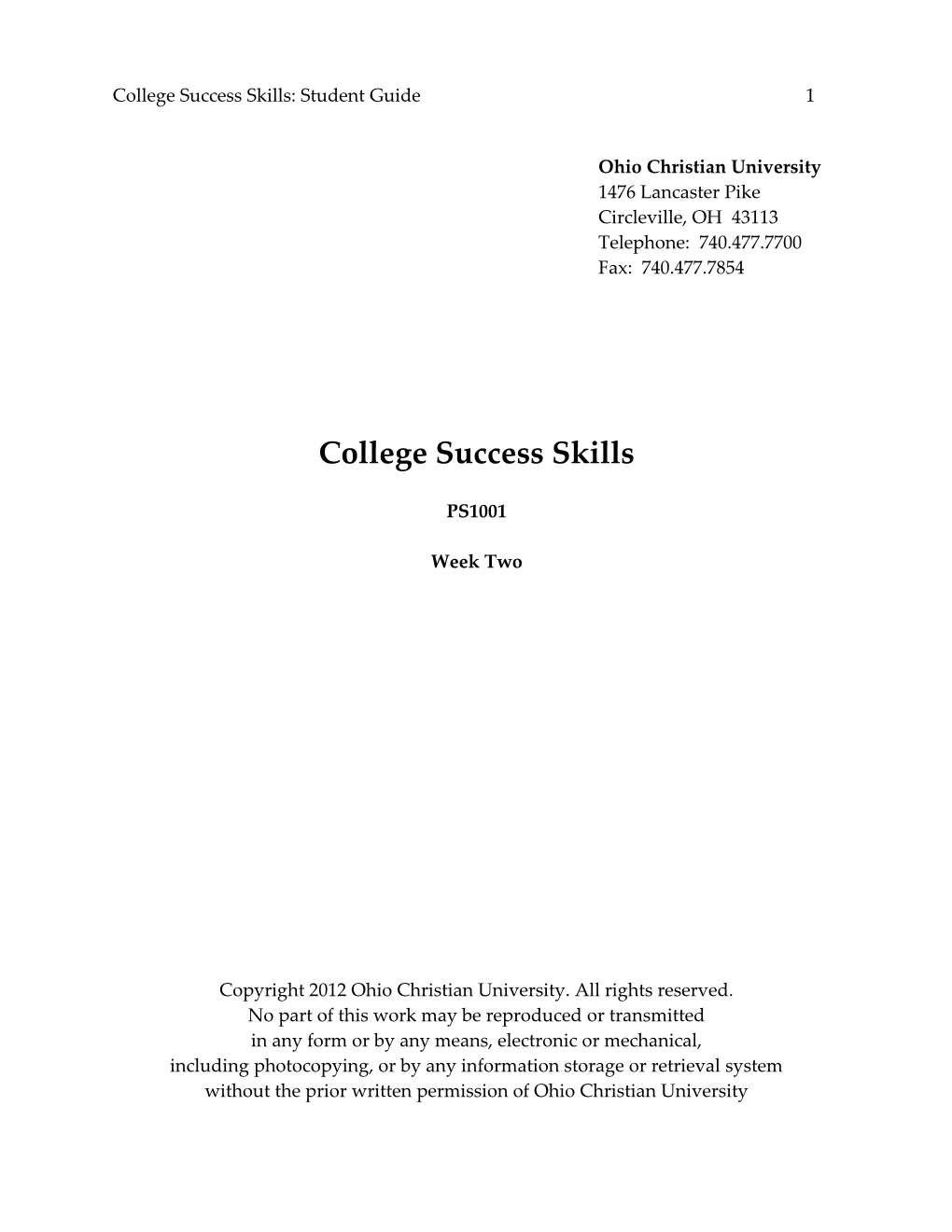College Success Skills: Student Guide 1
