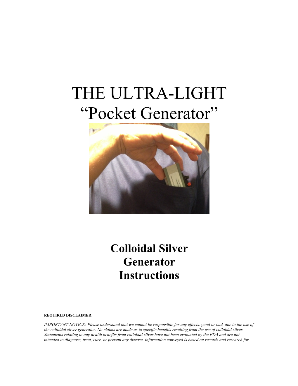 Colloidal Silver Generator ULTRA-LIGHT Basic Package