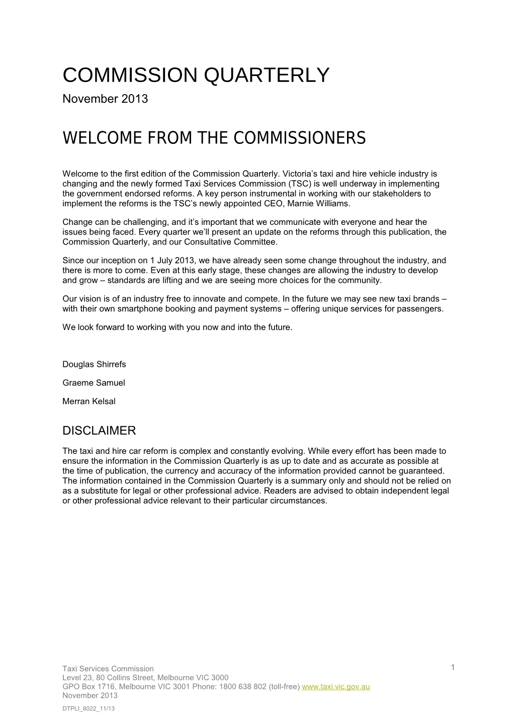Commission Quarterly - November 2013 Edition - Accessible Version