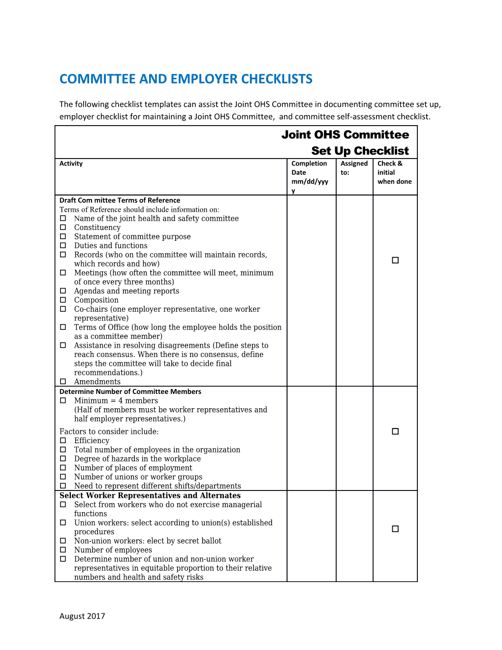 Committee and Employer Checklists