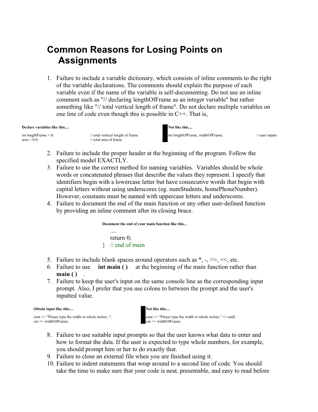 Common Reasons for Losing Points on Assignments