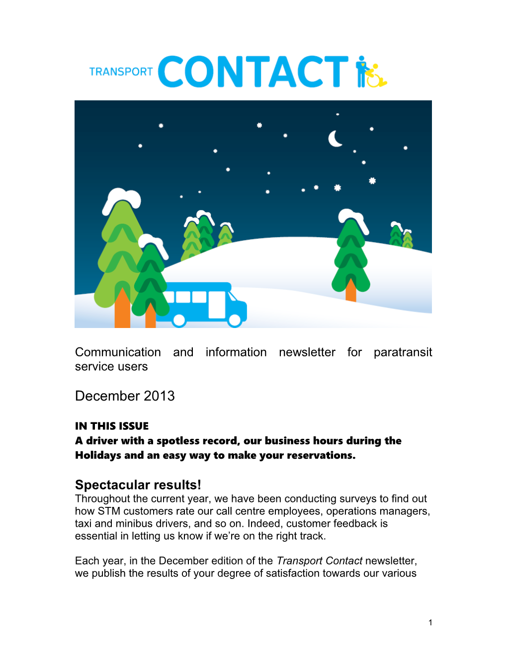 Communication and Information Newsletter for Paratransit Service Users