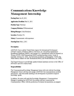 Communications/Knowledge Management Internship