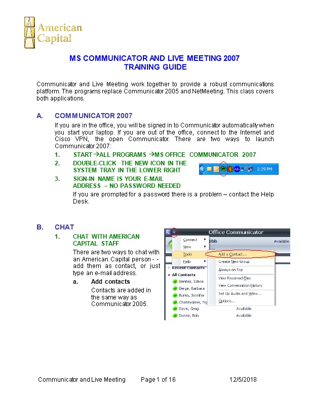 Communicator and Live Meeting Training Guide