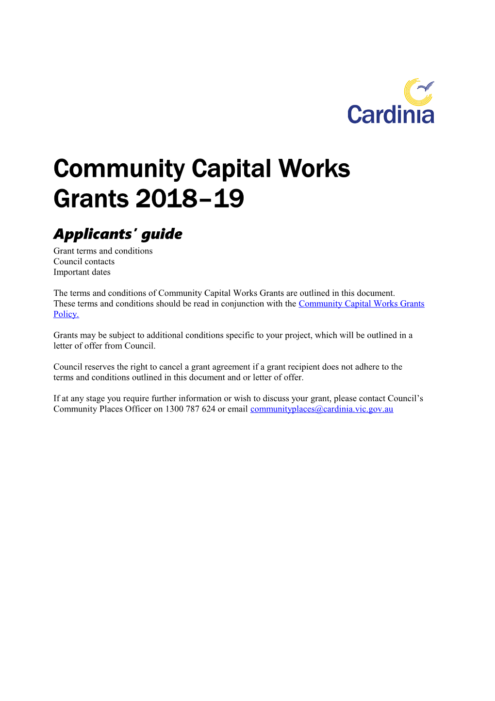 Community Capital Works Grants 2017 18 Terms and Conditions