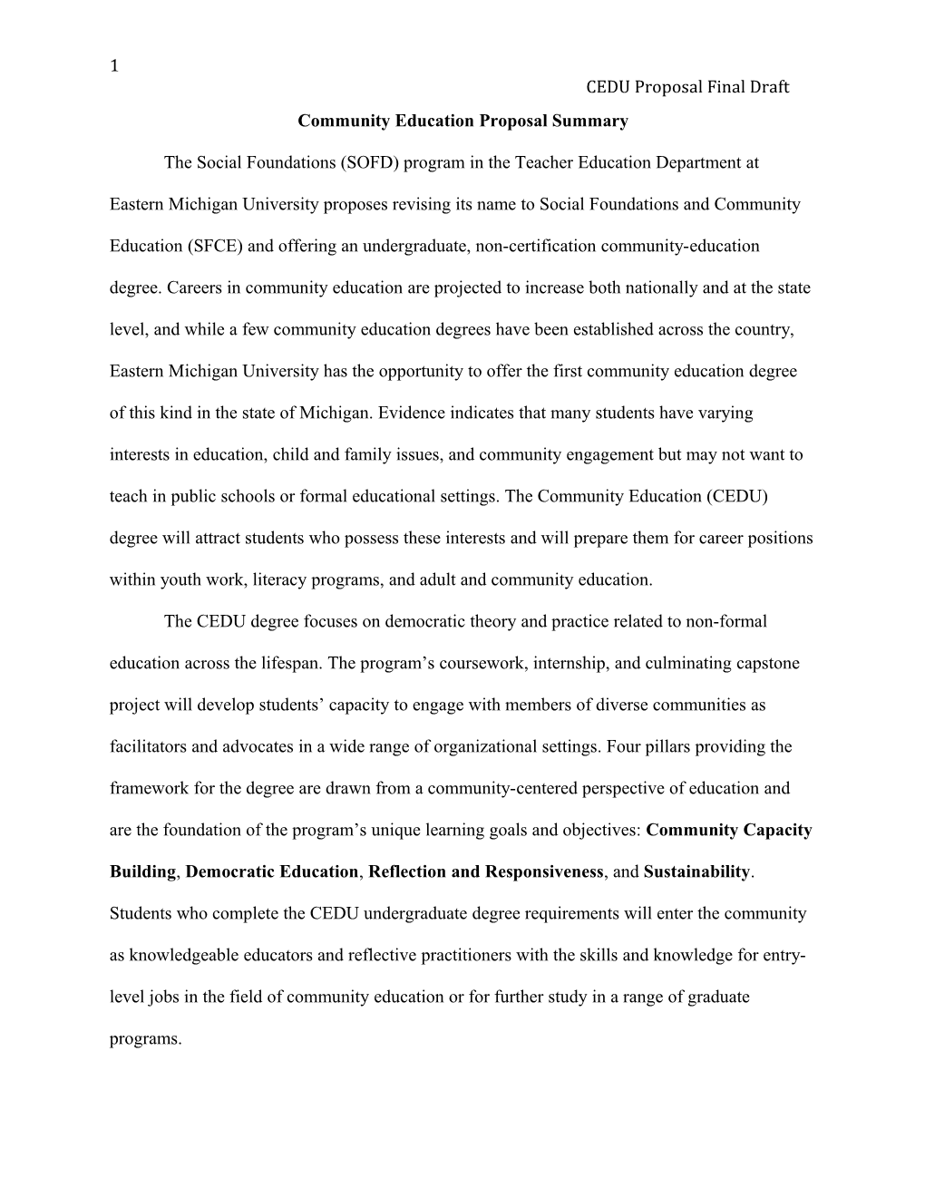 Community Education Proposal Summary