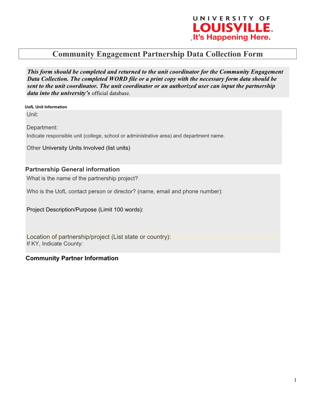 Community Engagement Partnership Data Collection Form