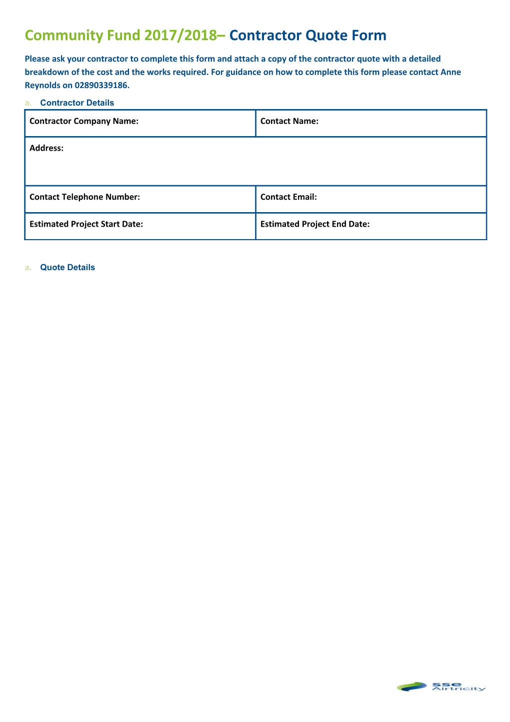 Community Fund 2017/2018 Contractor Quote Form