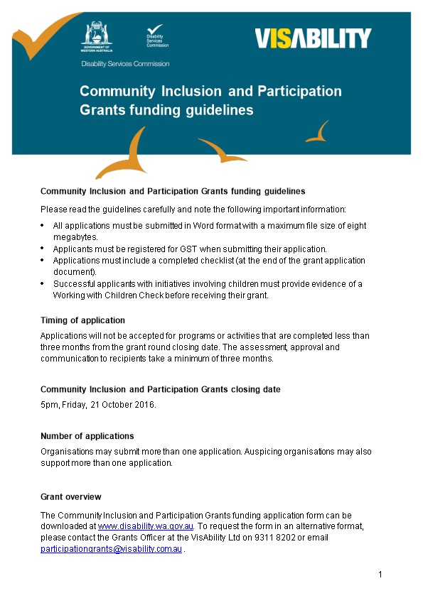 Community Inclusion and Participation Grants Funding Guidelines