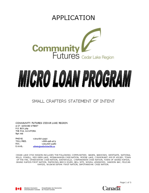 Communityfuturescedarlake Regionmicro Loan Program Application