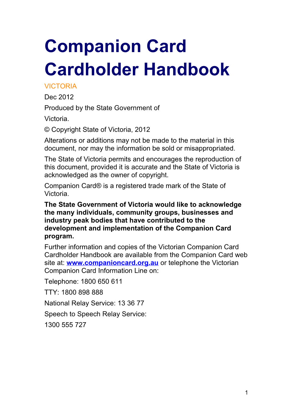 Companion Card Card Holder Handbook - Word - December 2012