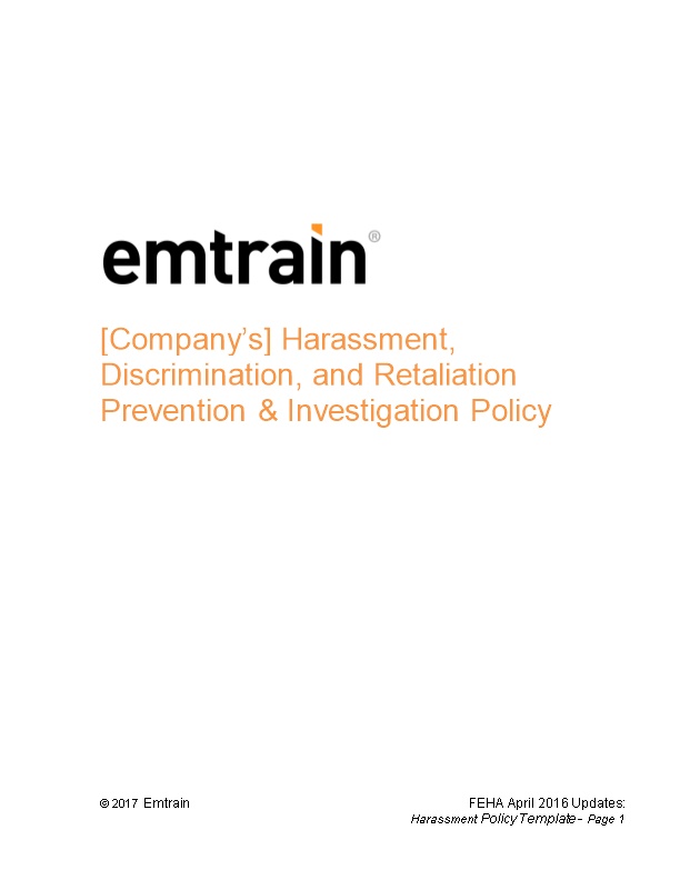 Company S Harassment, Discrimination, and Retaliation Prevention & Investigation Policy