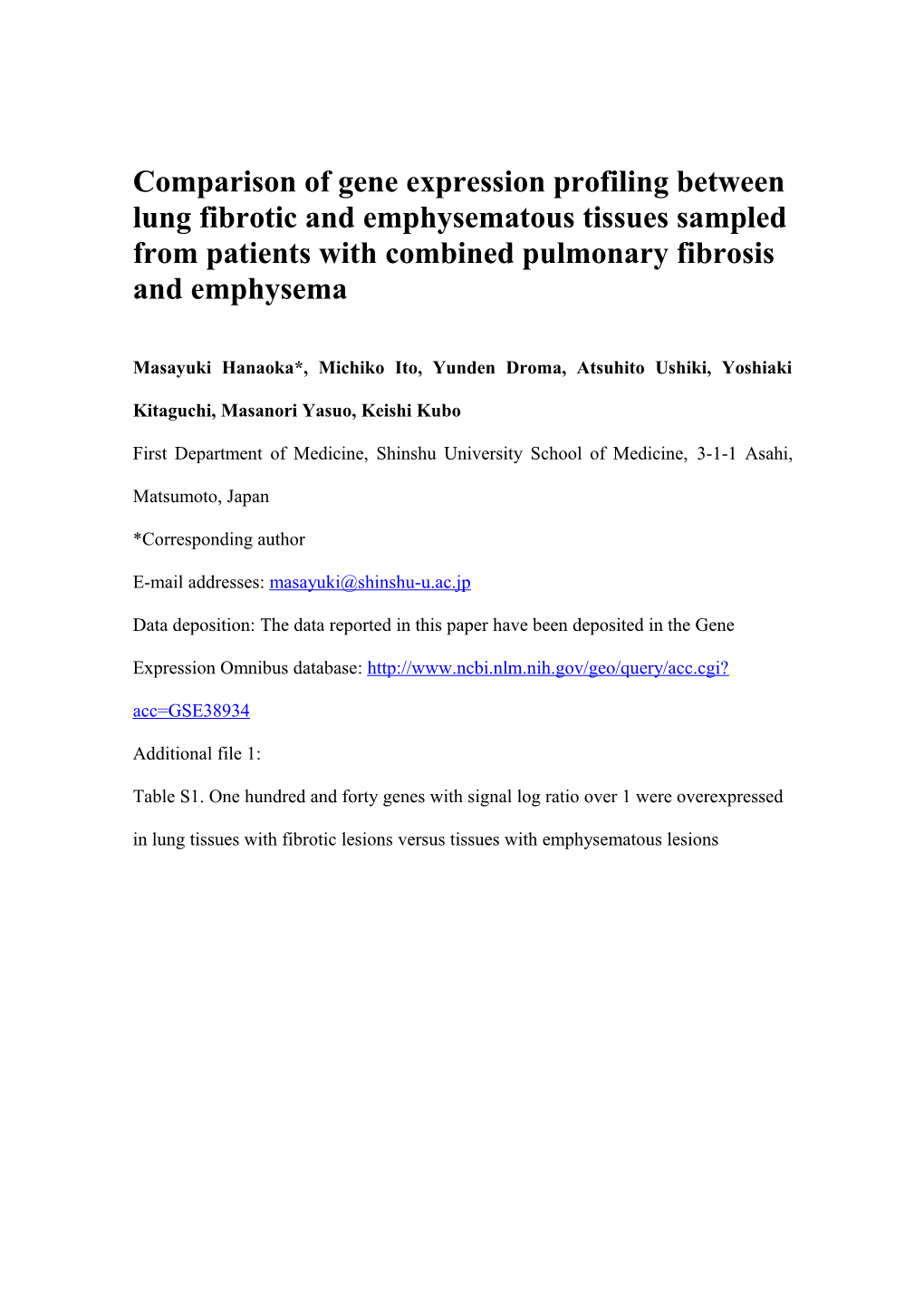 Comparison Of Gene Expression Profiling Between Lung Fibrotic And Emphysematous Tissues Docest