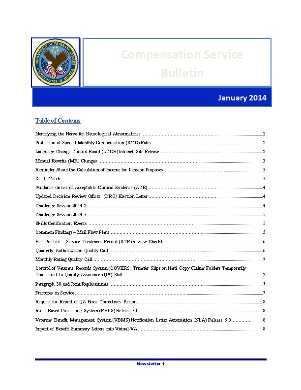 Compensation Service Bulletin January 2014