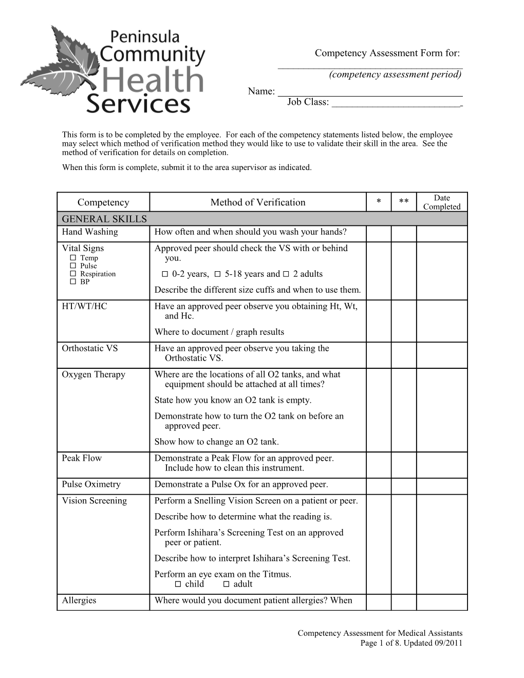 Competency Assessment Form For