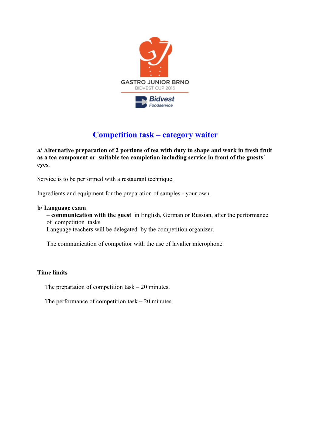 Competition Task Category Waiter