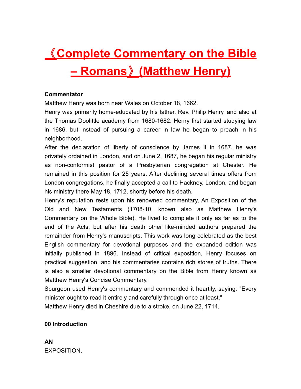 Completecommentary on the Bible Romans (Matthew Henry)