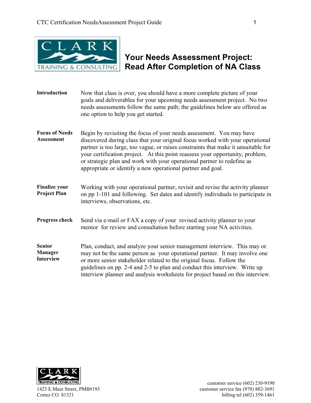 Completing Your Needs Assessment Project