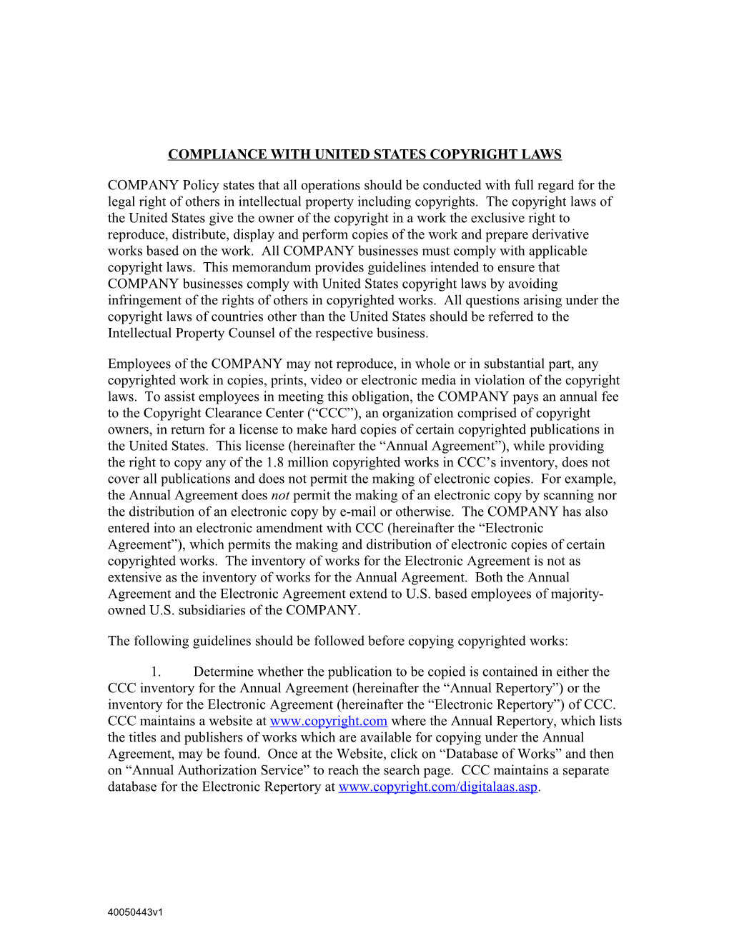 Compliance with United States Copyright Laws