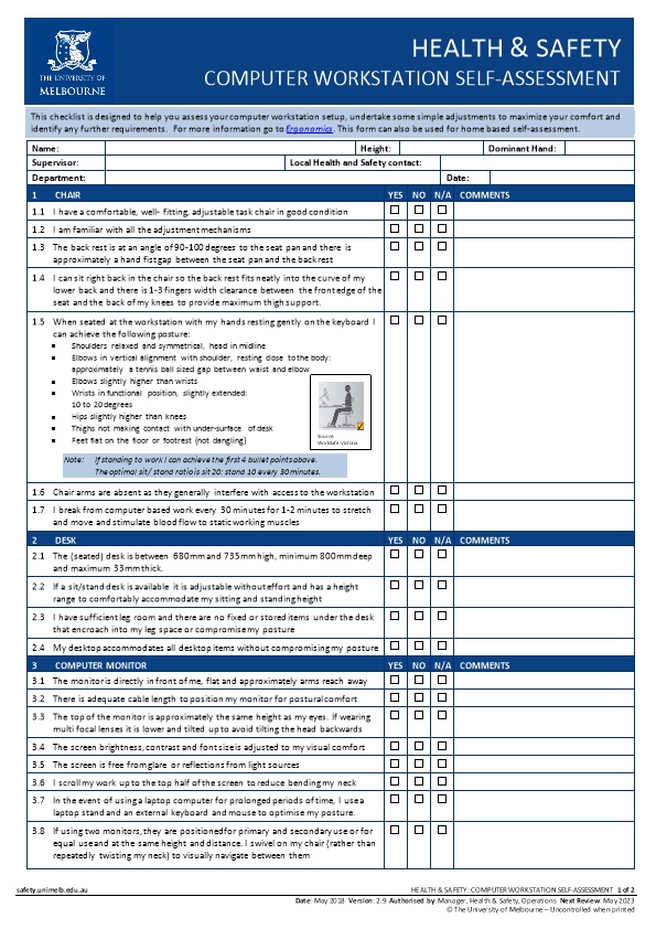 Computer Workstation Ergonomic Self-Assessment Checklist (Previously 'Keyboard Workstation
