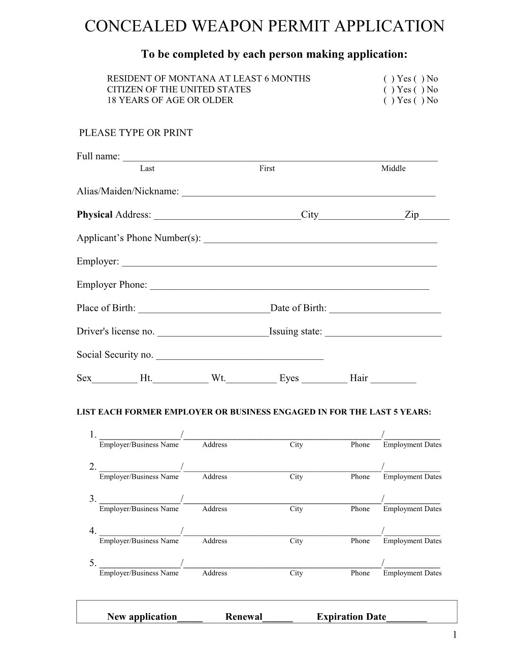 Concealed Weapon Permit Application