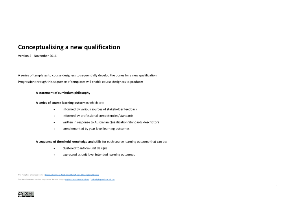 Conceptualising a New Qualification