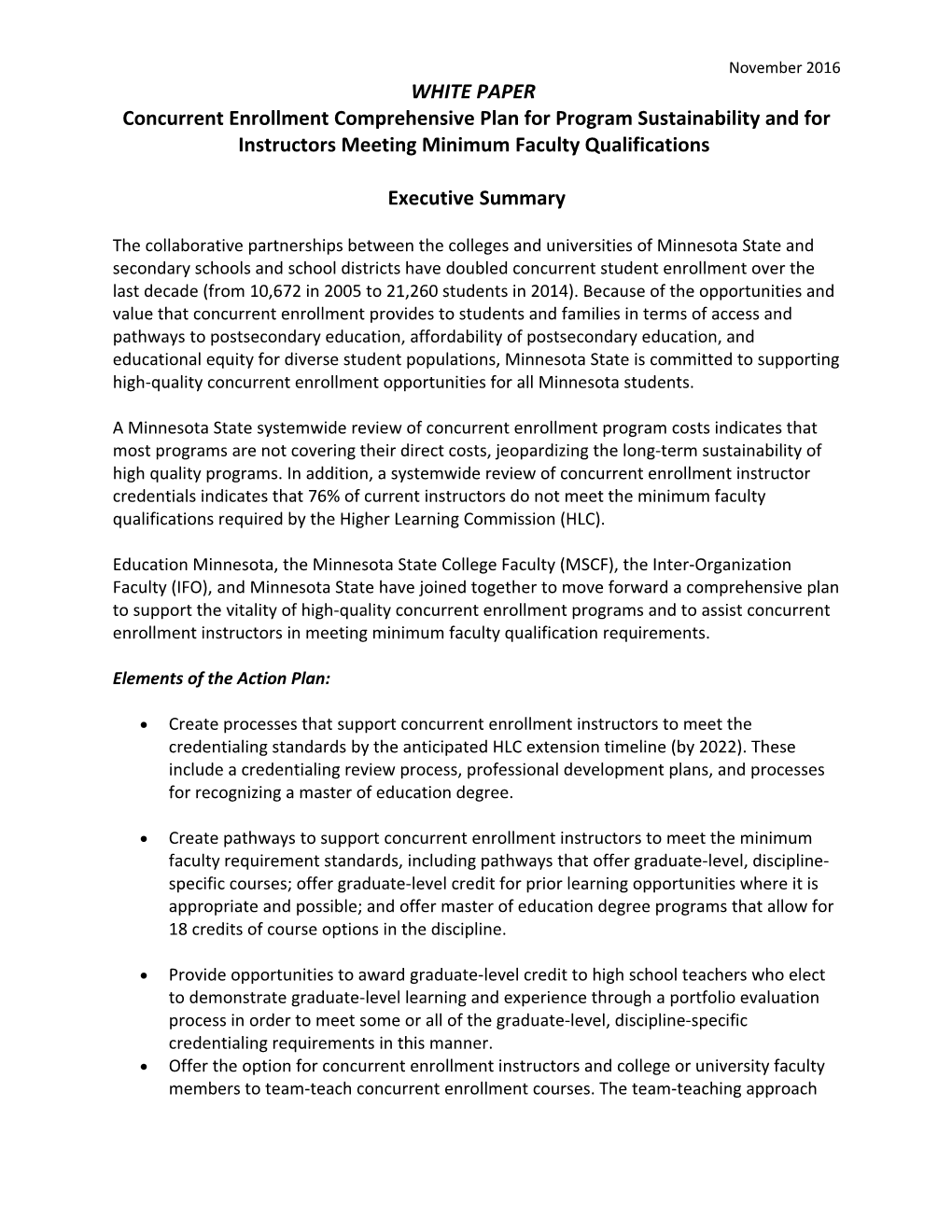 Concurrent Enrollment Comprehensive Plan for Program Sustainability and for Instructors