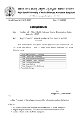 Conduct of Allied Health Sciences Course Examination During September - 2017