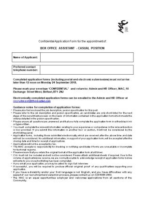 Confidential Application Form for the Appointment Of
