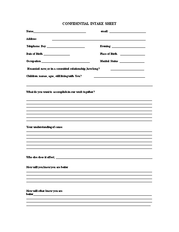Confidential Intake Sheet (Please Print)