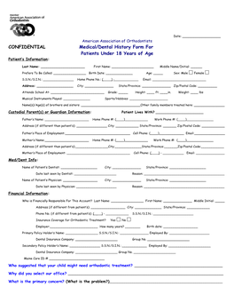 Confidentialmedical/Dental History Form For