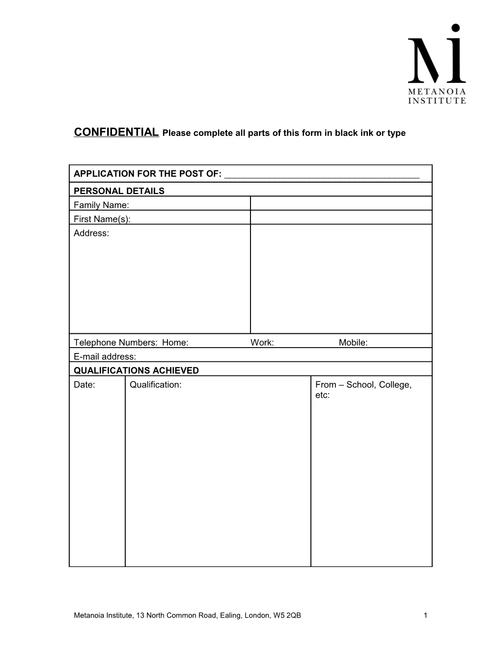 Confidentialplease Complete All Parts of This Form in Black Ink Or Type