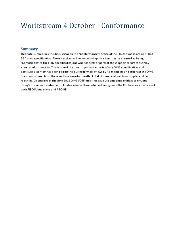 Conformance Discussion Notes 4 Oct