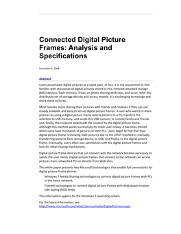Connected Digital Picture Frames: Analysis and Specifications - 1
